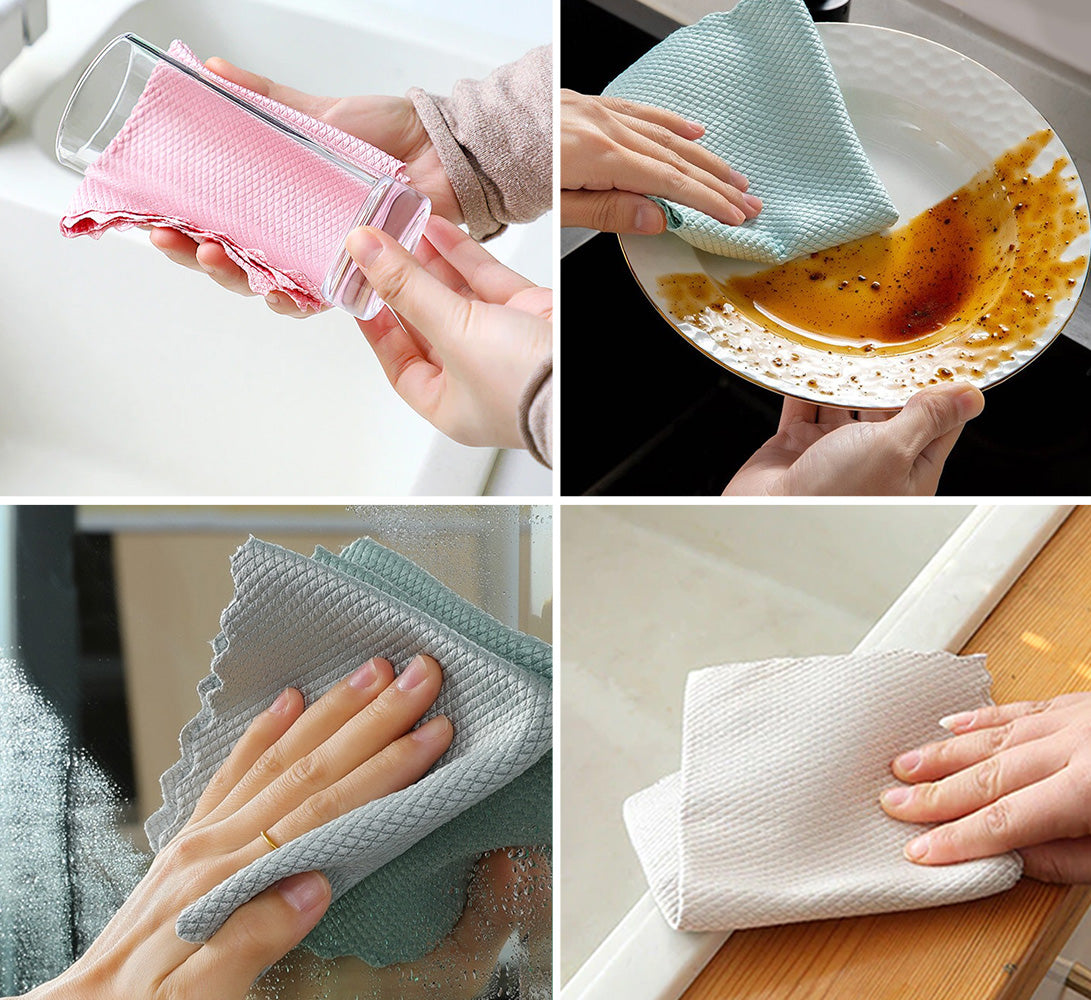 Pure Cotton Checkered Dishwashing Cloth Tea Towel Nylon Cleaning Brushes for